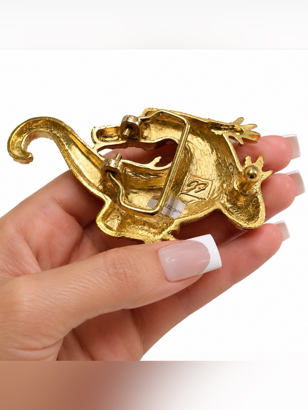 Gold Tone Alligator Belt Buckle Stamped - Picture 3 of 8